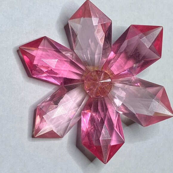 Vintage Signed West Germany Pink Faceted Lucite Flower Brooch Mid-Century - Picture 3 of 14